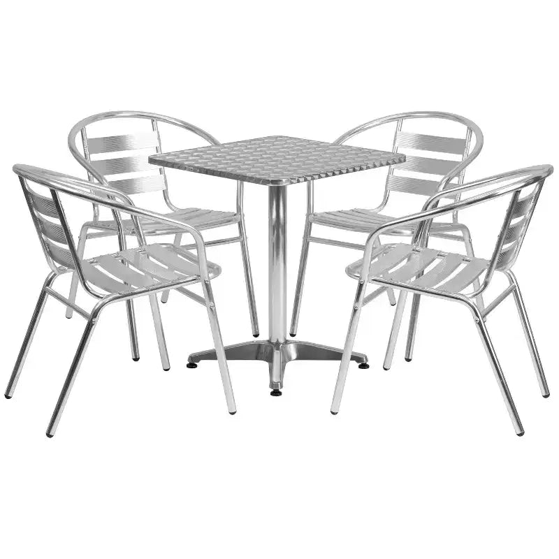 Ensemble de table carrée en aluminium Emma et Oliver 23,5 avec 4 chaises à lattes