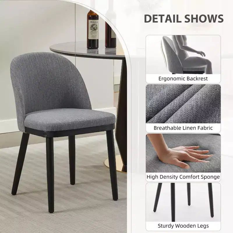 Lot de 4/6 chaises de salle à manger, chaises de cuisine/salle à manger rembourrées, chaises de salle à manger de ferme en tissu de lin avec pieds réglables pour salle à manger, salon