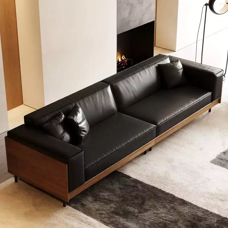 98.42 Canapé en cuir contemporain avec cadre en bois massif, pieds en métal et 3 coussins décoratifs