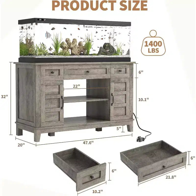 Meuble de support pour aquarium de 55-75 gallons de style ferme, support d'aquarium avec prise de courant, support d'aquarium robuste de 1400 livres avec support pour poissons/tortues/terrarium de reptiles