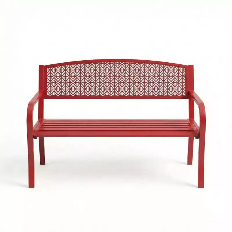 Banc d'extérieur en métal 2 places pour jardin, bancs en acier avec dossier géométrique pour terrasse, jardin et porche