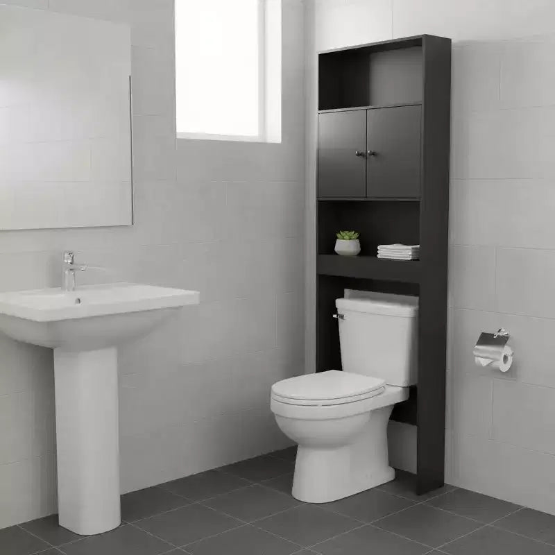 FurnitureR Meuble de Rangement Au-Dessus des Toilettes, Étagère de Rangement de Salle de Bain à 3 Niveaux avec Deux Portes et Rangement Ouvert, Meuble Autoportant pour Salle de Bain, Hauteur 194 cm