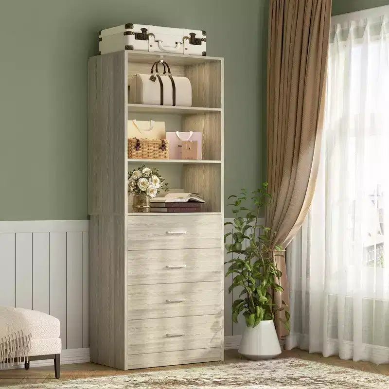 Système de rangement de placard avec tiroirs et étagères en bois