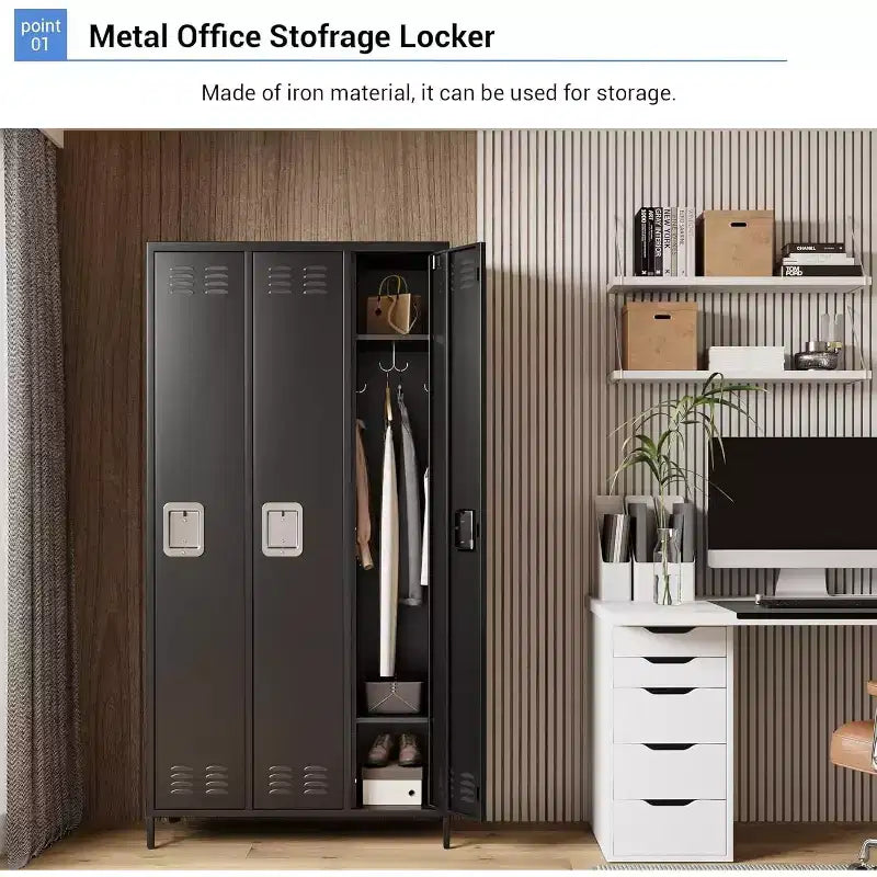 Armoire de rangement en acier Garvee, casier métallique robuste de 72 po pour école, gymnase et bureau, noir