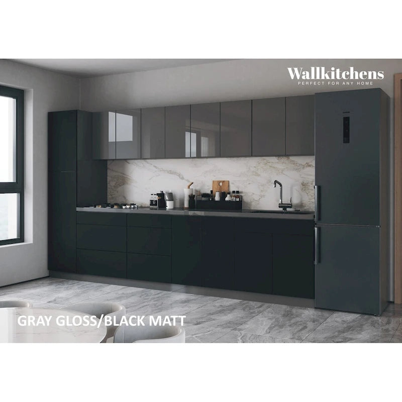Collection cuisine élégante, coloris noir, meuble bas de 3,35 m de large - 135x24
