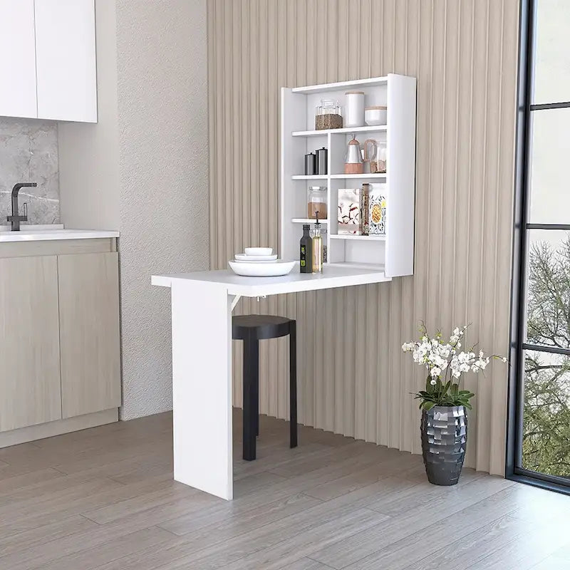 Table pliante Tacoma, sept étagères intérieures, finition blanche, haute qualité et durable