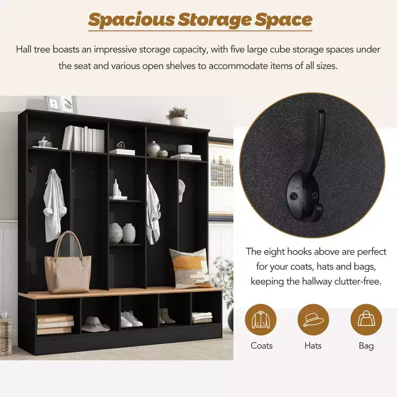Meuble d'entrée large CLIHOME avec banc de rangement, armoire à chaussures minimaliste avec cubes de rangement et étagères