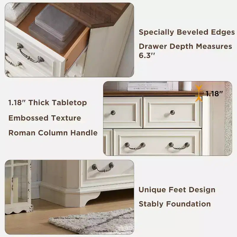 Commode à 7 tiroirs de 54 po pour chambre à coucher, coffre de rangement rustique vintage pour salon et couloir