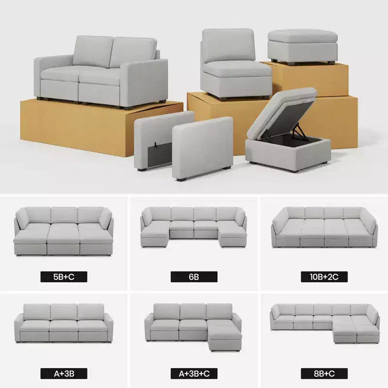 Module Pouf Ottoman Belffin en Chenille - Repose-Pieds de Rangement Modulaire avec Tissu Doux pour la Peau et Conception à Installation Rapide