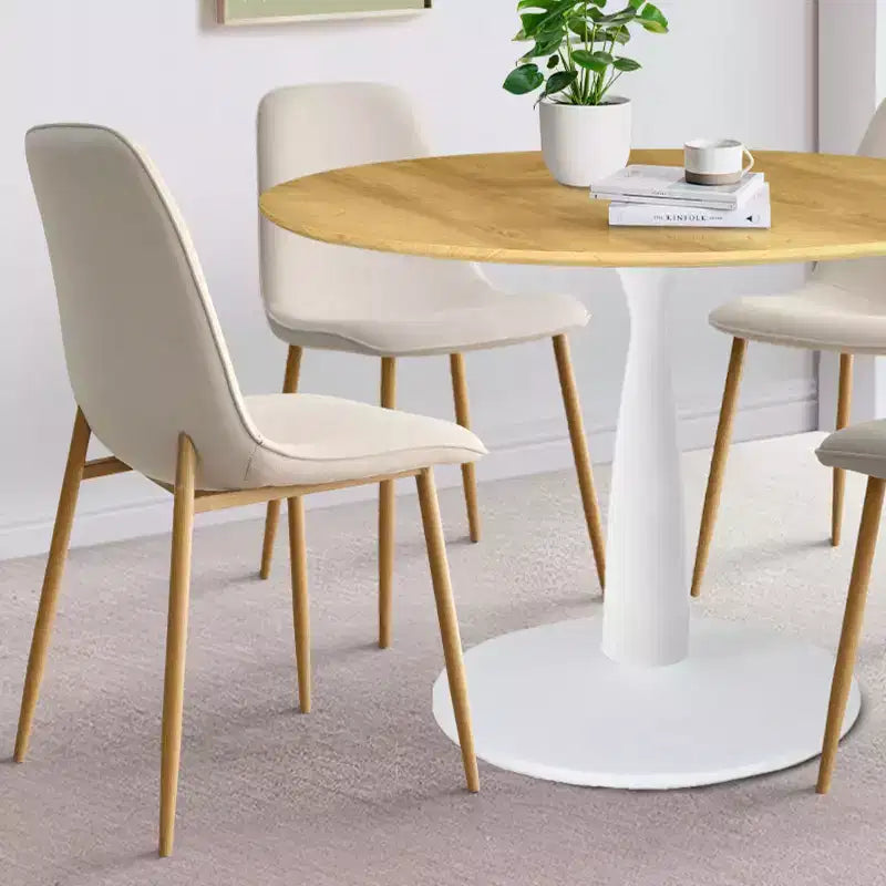 Ensemble de salle à manger rond 5 pièces, table piédestal 37" avec plateau aspect bois et chaises courbées rembourrées, style moderne-Panipeachy