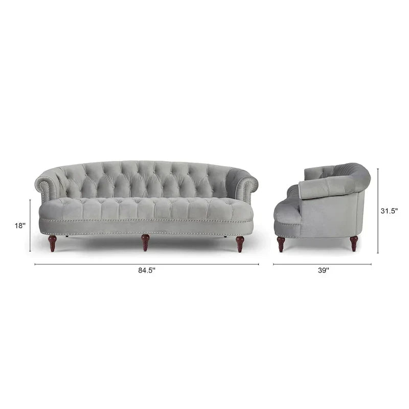 Canapé capitonné chesterfield La Rosa 84 en velours, style moderne du milieu du siècle