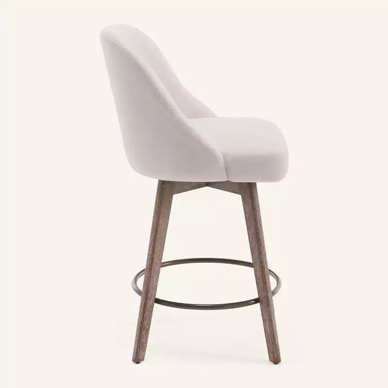 Lot de 4 tabourets de bar pivotants à hauteur de comptoir Bekrvio 26 po avec dossiers et pieds en bois, tabourets de bar rembourrés en tissu lin/similicuir pour îlot de cuisine