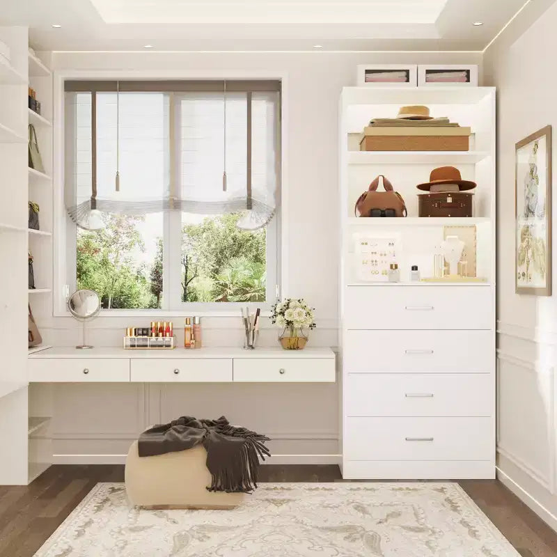 Système de rangement de placard avec tiroirs et étagères en bois