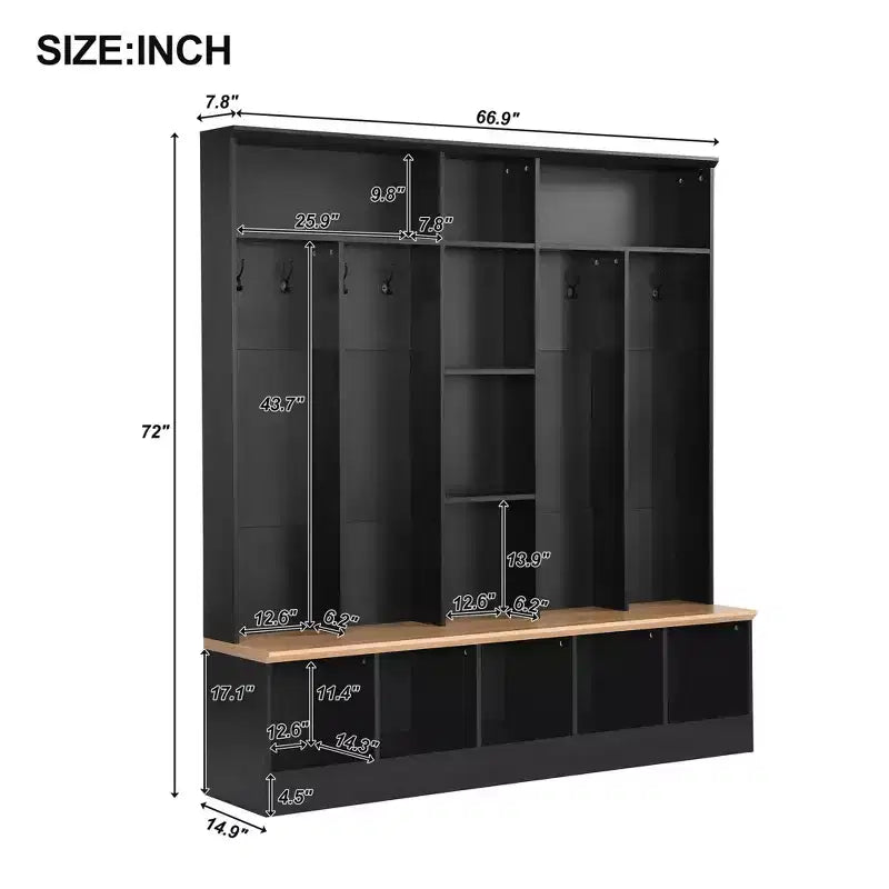 Meuble d'entrée large CLIHOME avec banc de rangement, armoire à chaussures minimaliste avec cubes de rangement et étagères