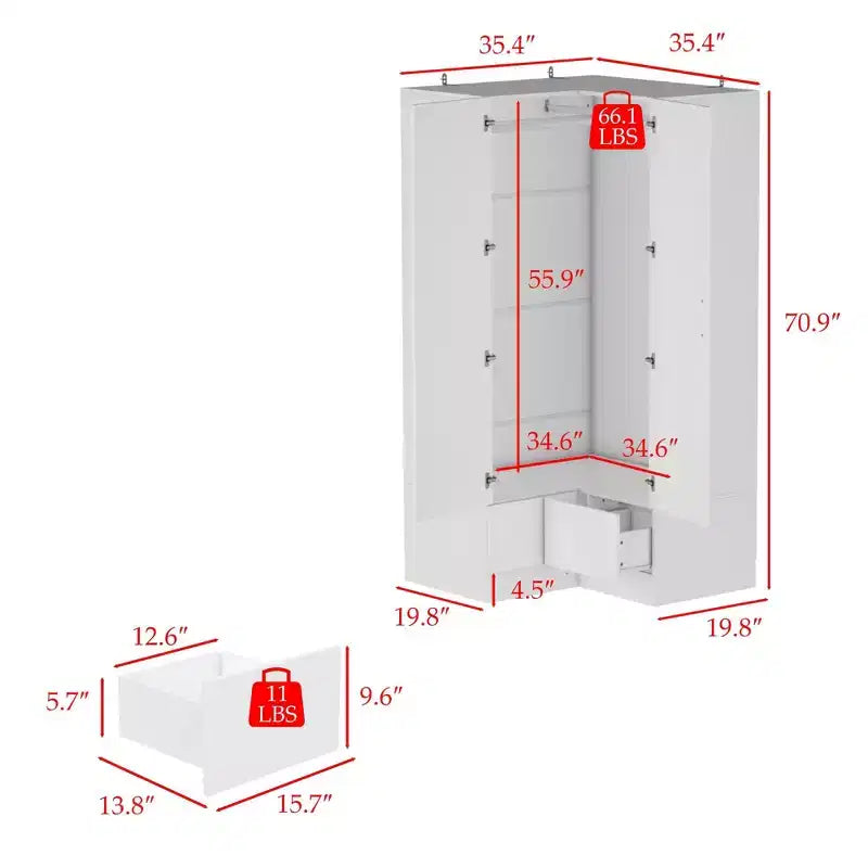 Hitow Armoire Minimaliste, Armoire d'Angle, Modèles à Double Porte et Tiroirs