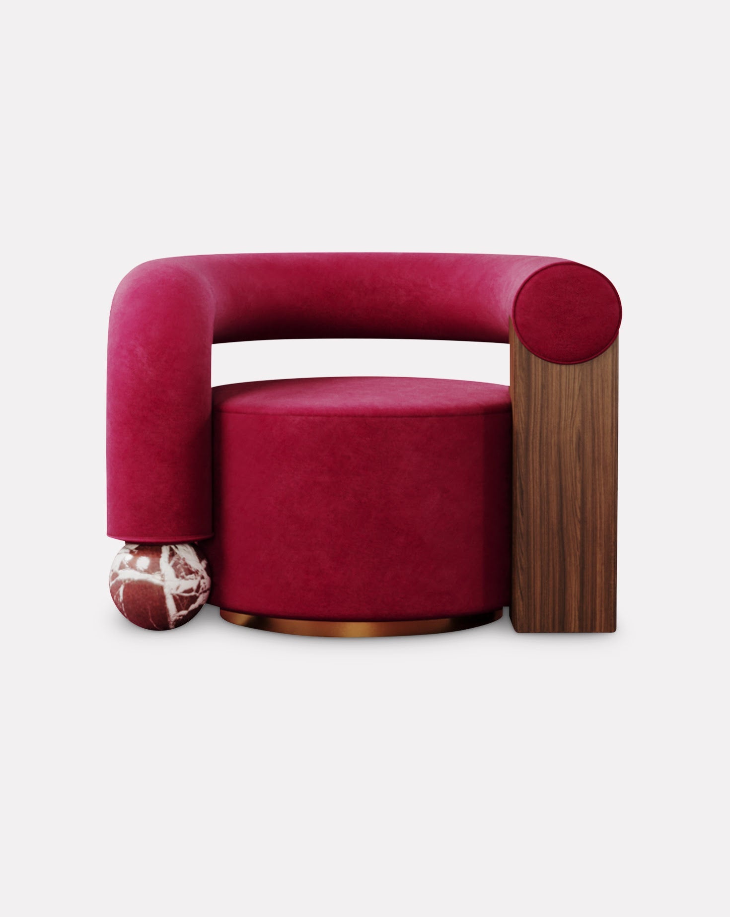 Geometric Asymmetry Velvet Brass Base Armchair I