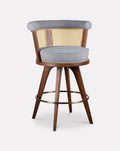 Smoked Walnut Rattan Back Upholstered Bar Chair
