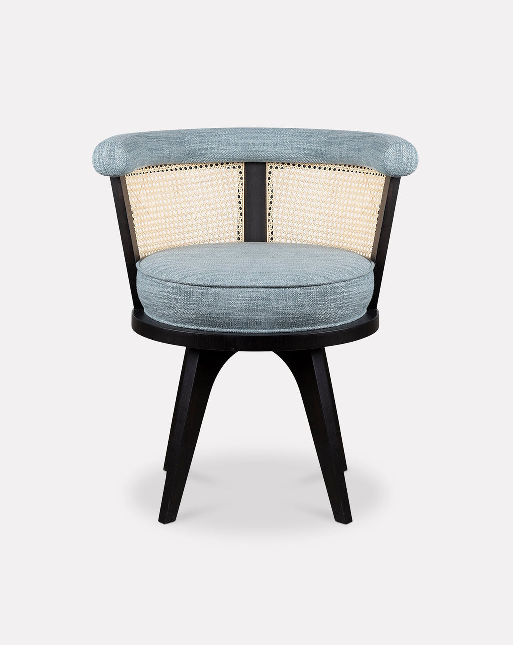 Ash Wood Rattan Back Upholstered Dining Chair