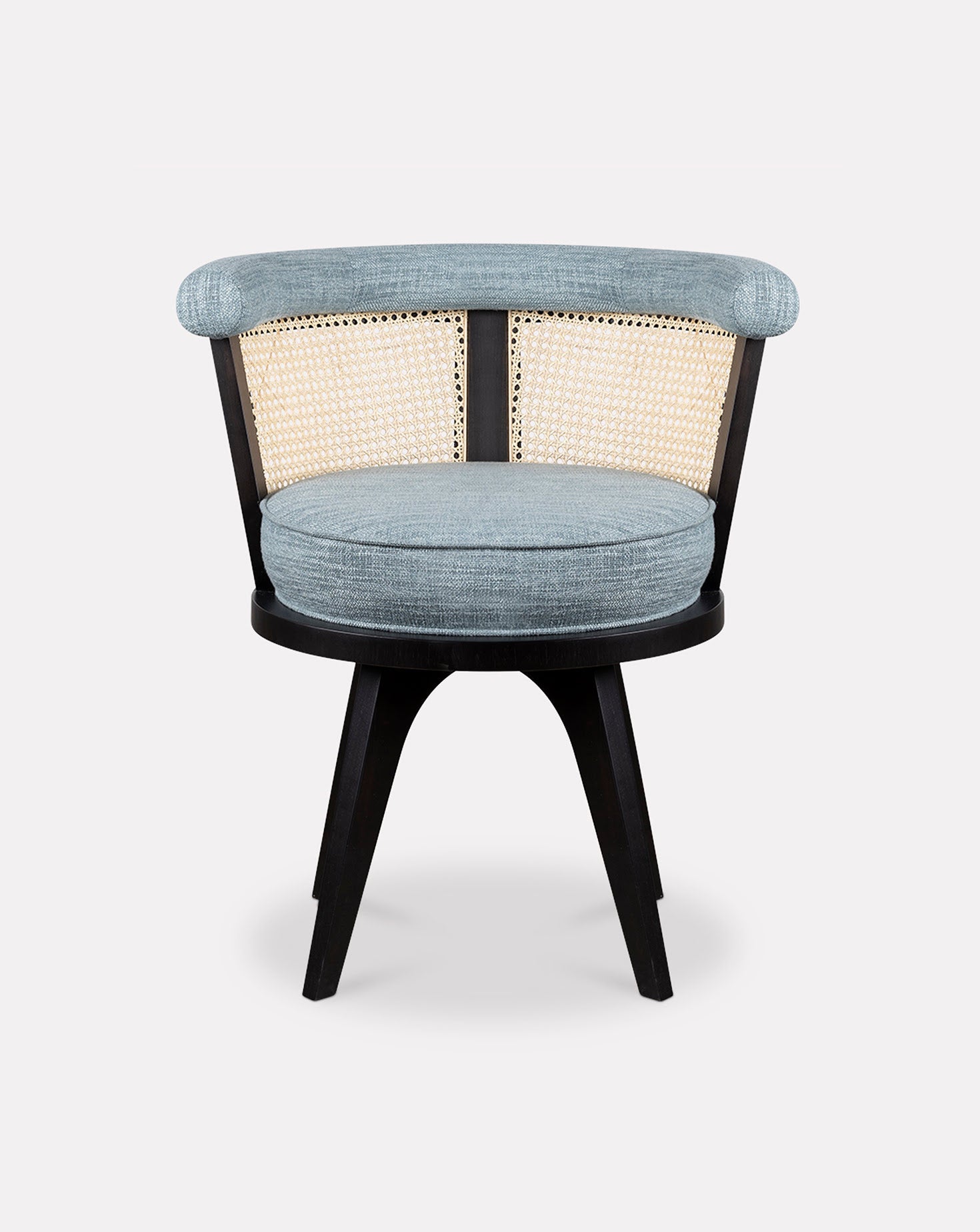 Ash Wood Rattan Back Upholstered Dining Chair