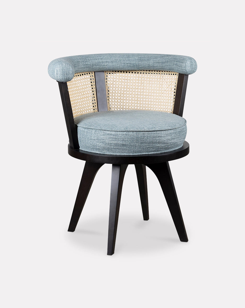 Ash Wood Rattan Back Upholstered Dining Chair