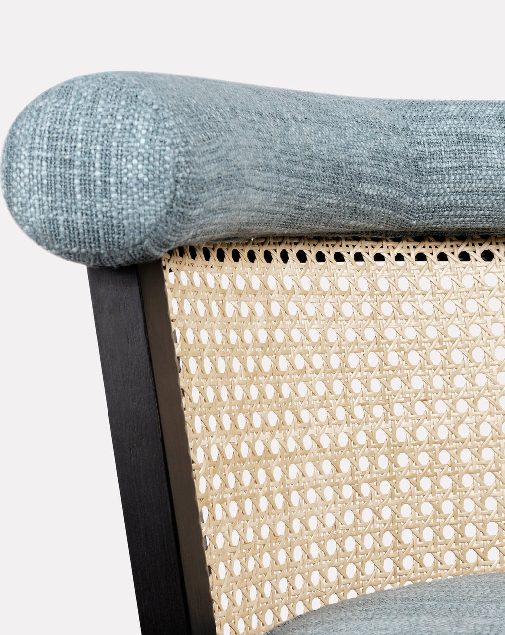 Ash Wood Rattan Back Upholstered Dining Chair