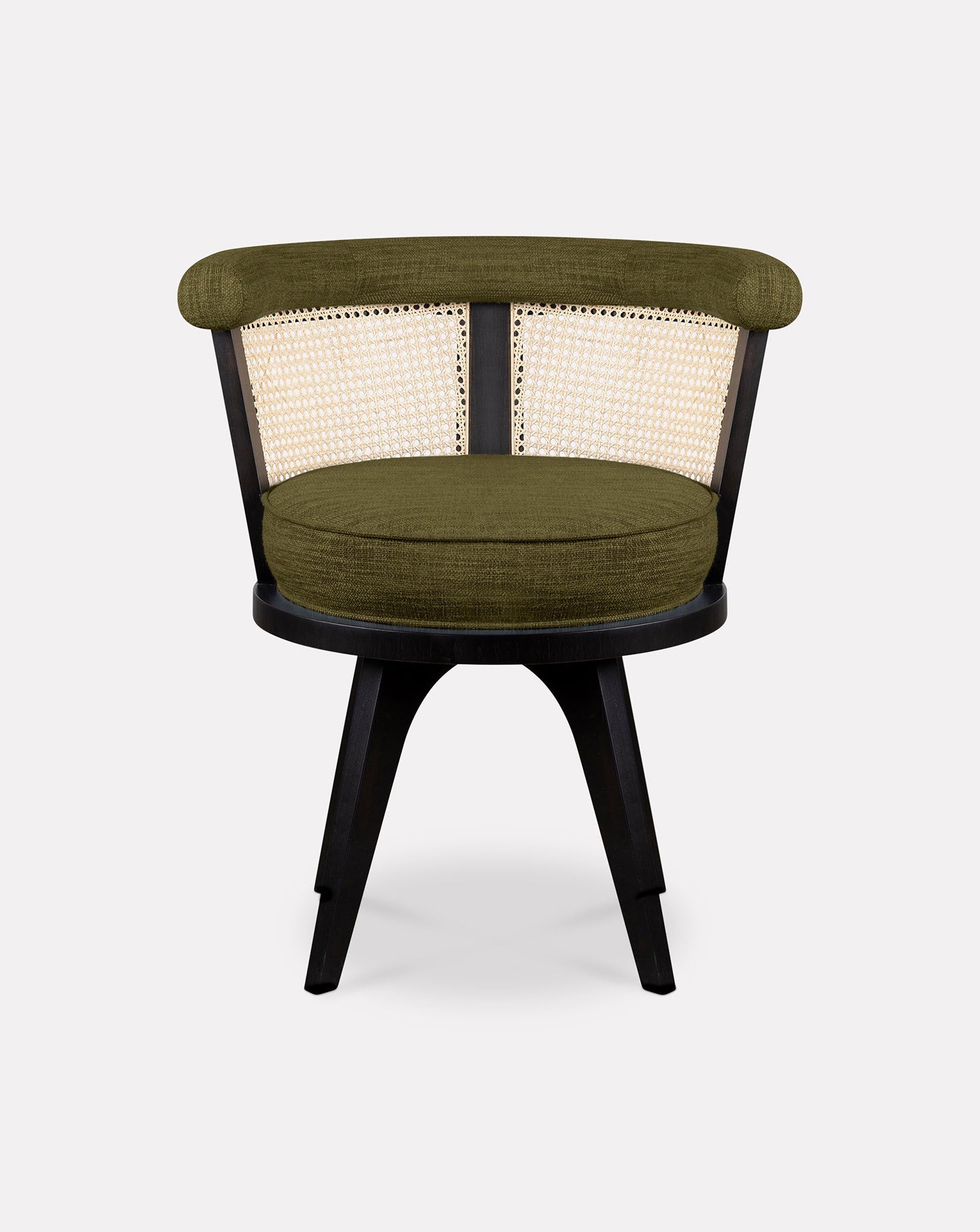 Ash Wood Rattan Back Upholstered Dining Chair