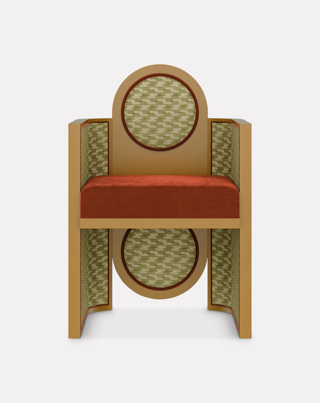 Recycled Geometric Velvet Lacquered Wood Sculptural Dining Chair