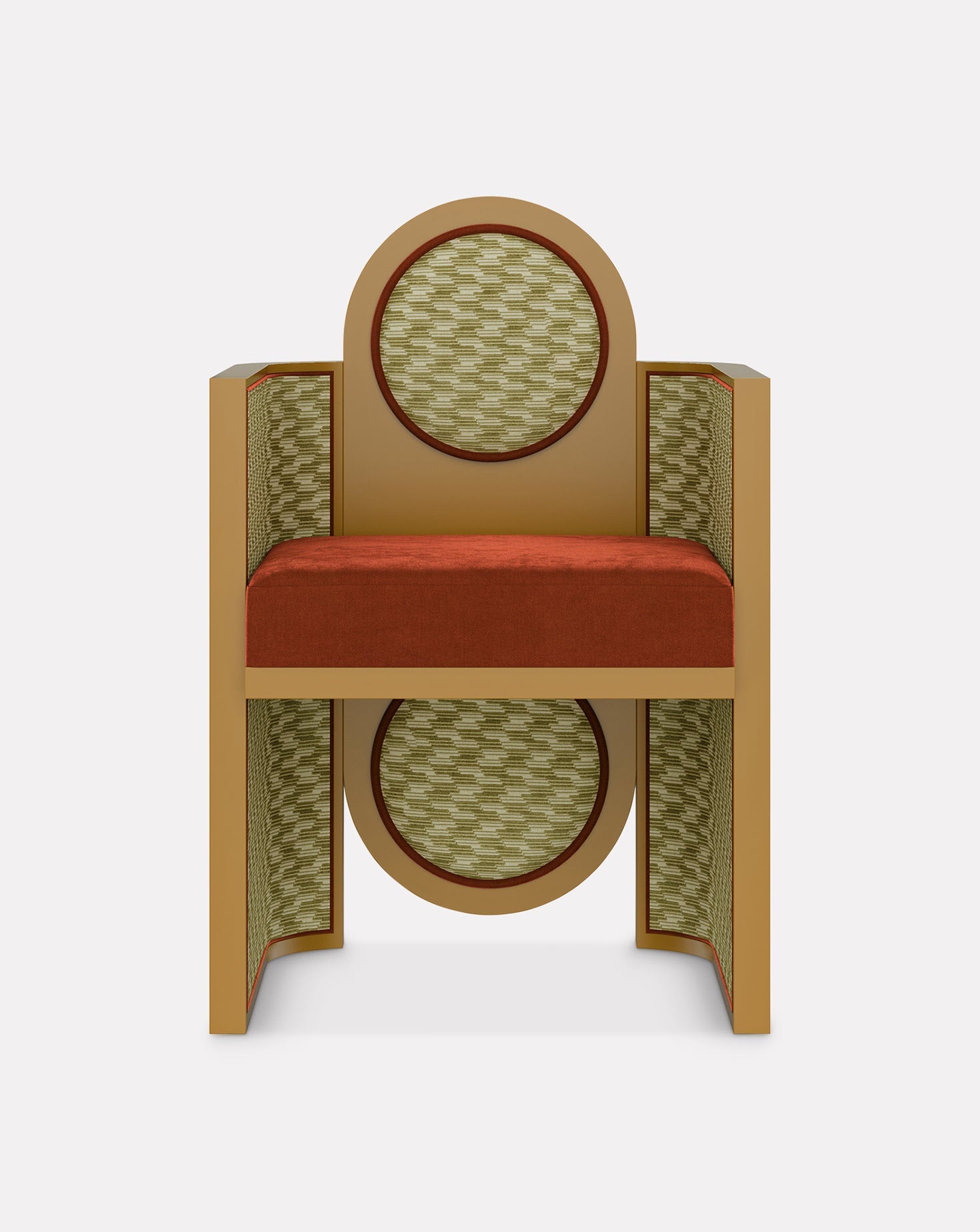 Recycled Geometric Velvet Lacquered Wood Sculptural Dining Chair