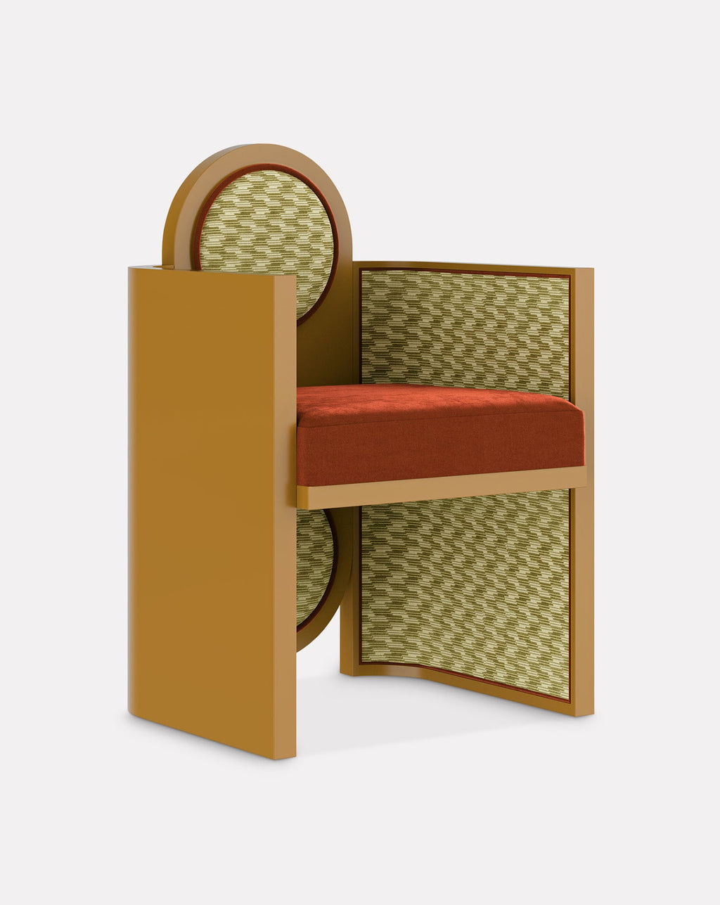 Recycled Geometric Velvet Lacquered Wood Sculptural Dining Chair