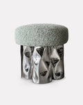 Green Bouclé Stainless Steel Log-Inspired Pouf Tall