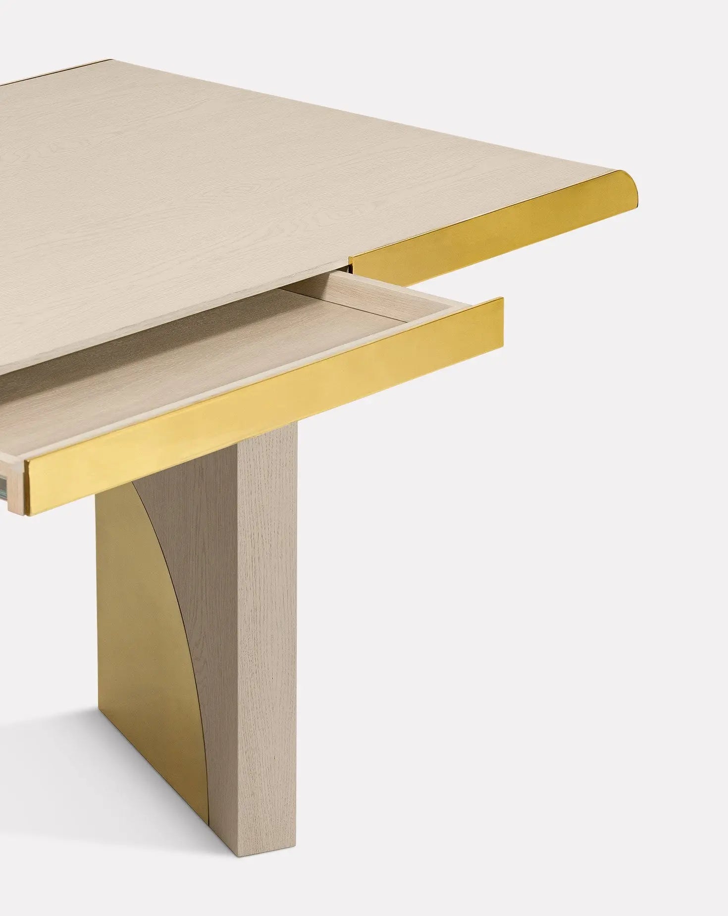 Cream Oak Polished Brass Architectural Writing Desk