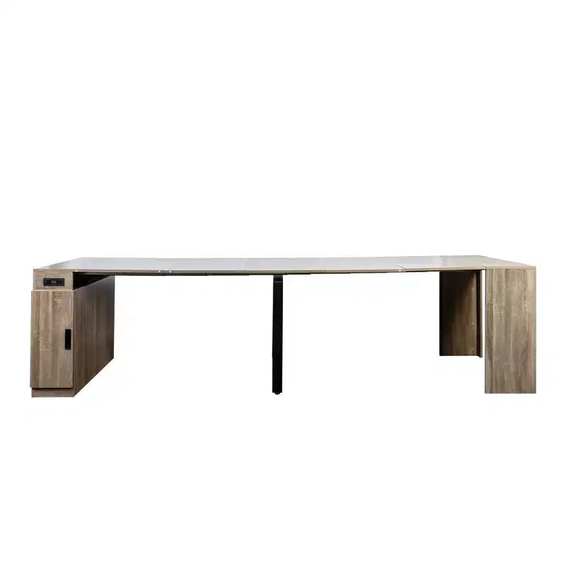 CLIHOME Table à manger extensible moderne multifonctionnelle avec prise, Table extensible peu encombrante avec rangement