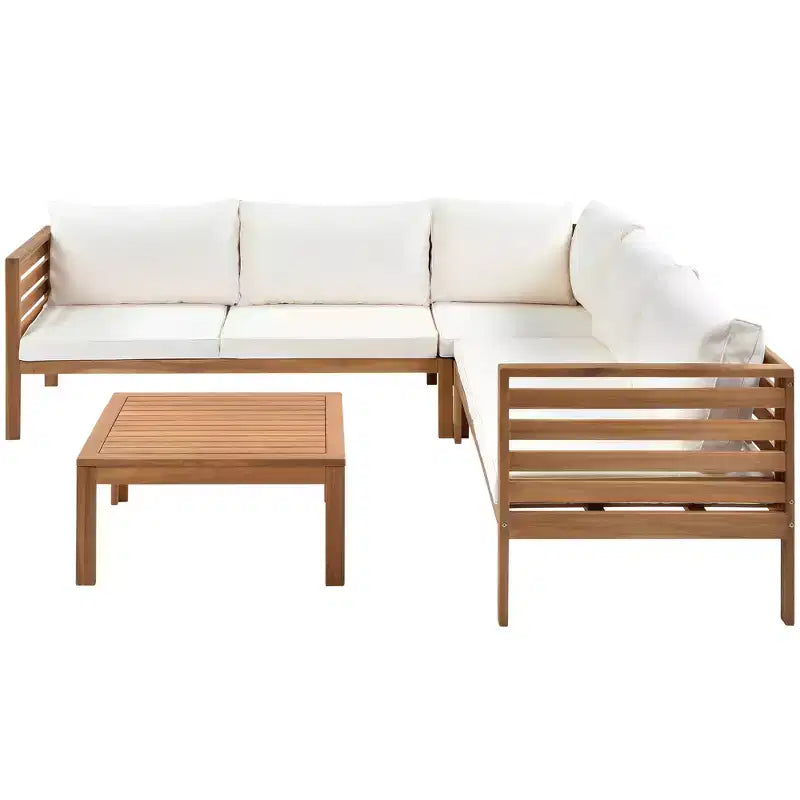Ensemble de canapé d'angle d'extérieur Polibi Acacia avec table basse assortie
