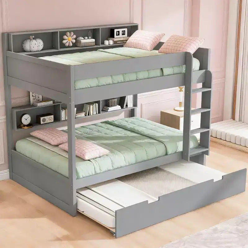 Luxystar Lit superposé double moderne avec étagères et lit gigogne
