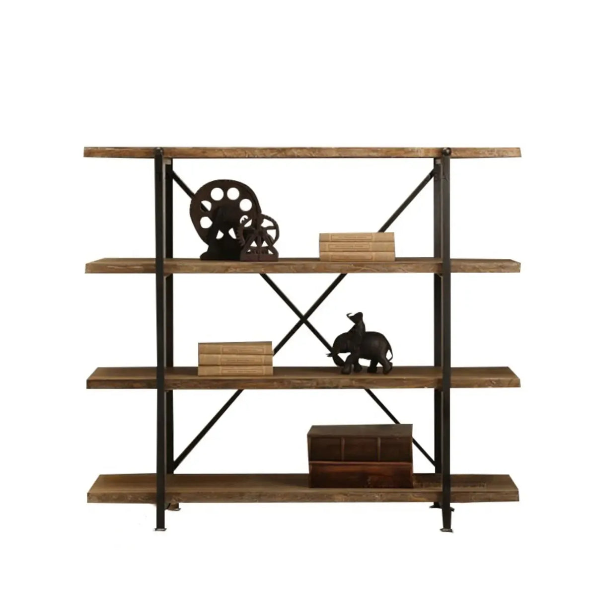 Étagère murale industrielle en bois et métal à 4 niveaux