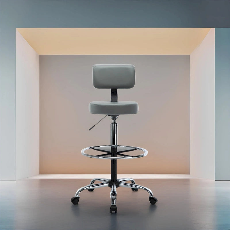 Tabouret de dessinateur réglable en hauteur - Avec cuir de qualité supérieure, roulettes pivotantes