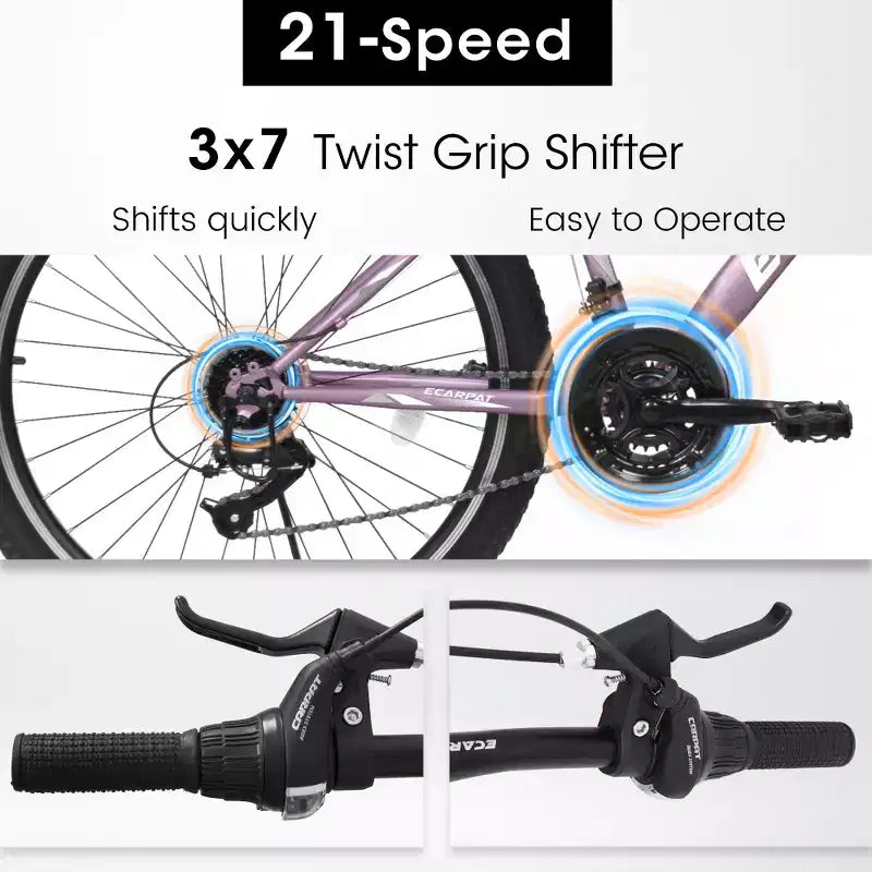 VTT Zeus & Ruta 26 avec 21 vitesses, suspension avant, freins en V, cadre en acier au carbone pour adolescents et femmes