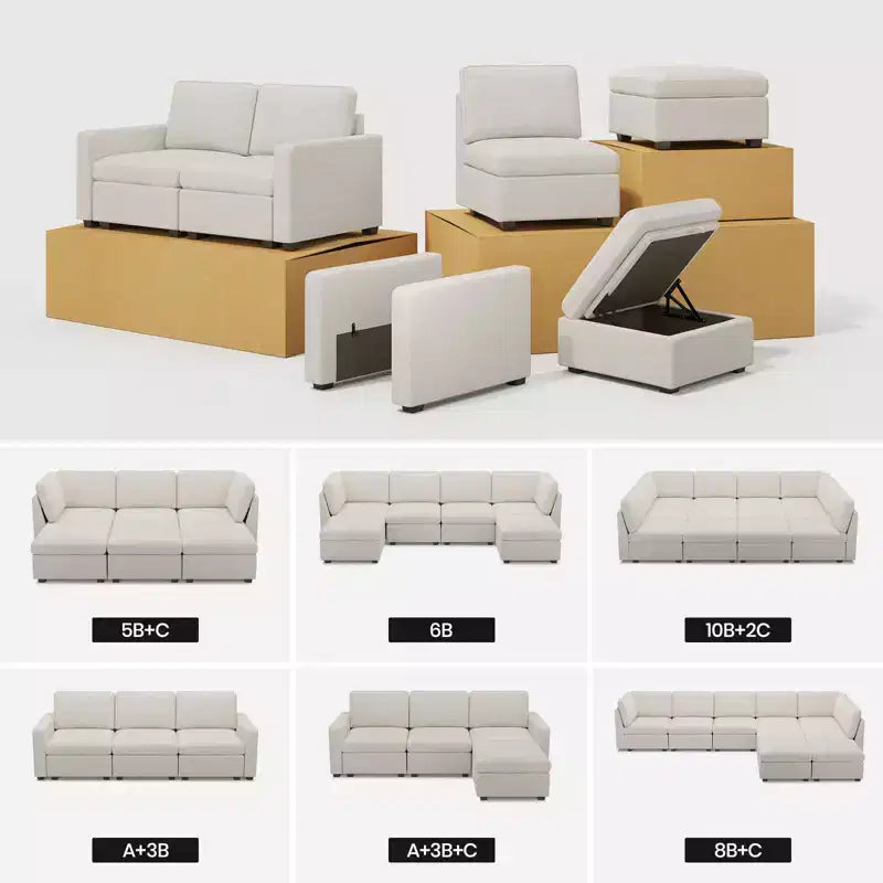 Module Pouf Ottoman Belffin en Chenille - Repose-Pieds de Rangement Modulaire avec Tissu Doux pour la Peau et Conception à Installation Rapide