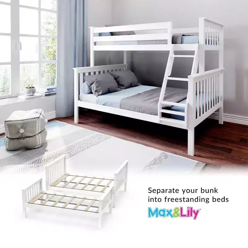 Max & Lily Lit superposé double sur toute la taille, Lits superposés en bois massif avec échelle pour enfants