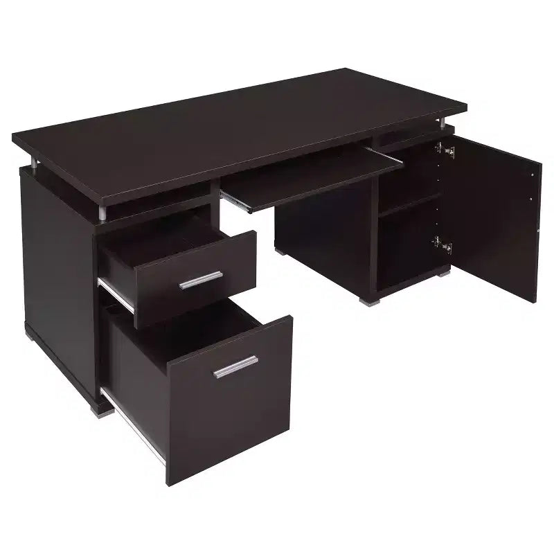 Bureau d'écriture en bois de 55 po avec 2 tiroirs, 1 placard, 1 étagère ouverte et porte pour bureau à domicile ou salle d'étude