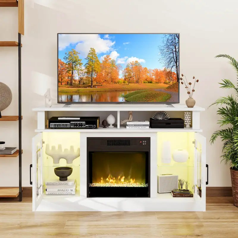 Meuble TV Costway avec cheminée électrique, lumières LED et télécommandes - Voir détails