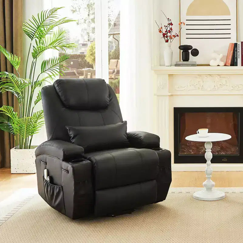 Fauteuil inclinable électrique avec assistance au levage Bestier 34,6 po avec massage et chaleur, fauteuil inclinable en similicuir avec poches latérales et porte-gobelets