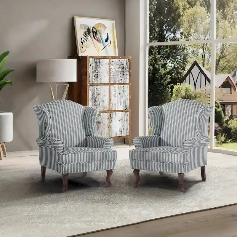2 fauteuils d'appoint à dossier haut traditionnels, revêtus de tissu