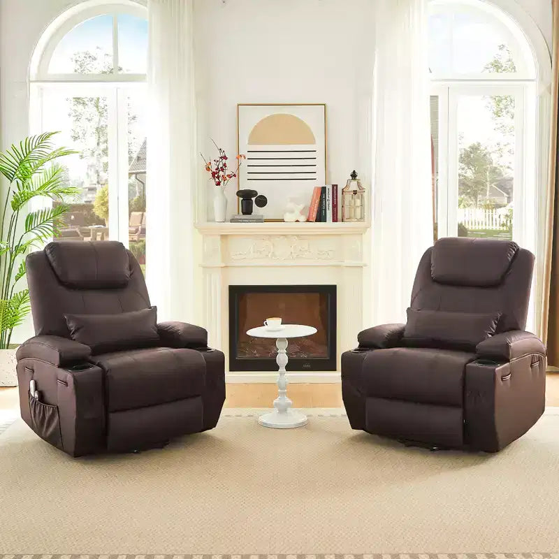 Fauteuil inclinable électrique avec assistance au levage Bestier 34,6 po avec massage et chaleur, fauteuil inclinable en similicuir avec poches latérales et porte-gobelets
