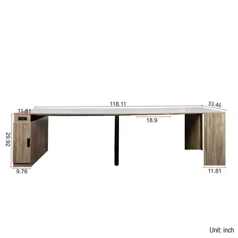 CLIHOME Table à manger extensible moderne multifonctionnelle avec prise, Table extensible peu encombrante avec rangement