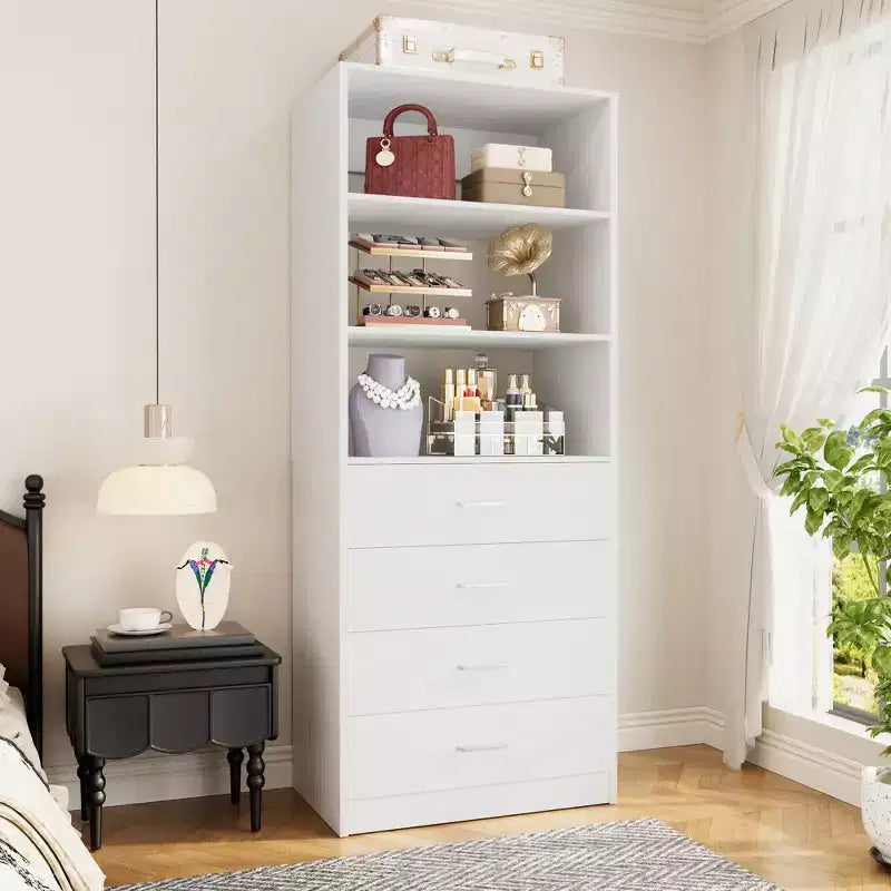 Système de rangement de placard avec tiroirs et étagères en bois