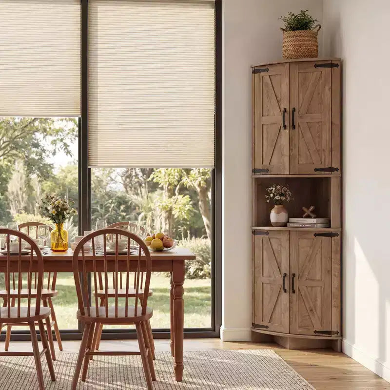 64,8" Meuble d'Angle Haut avec Portes, Armoire de Rangement d'Angle Marron Style Ferme, Meuble Garde-Manger d'Angle Autonome avec Étagères Réglables
