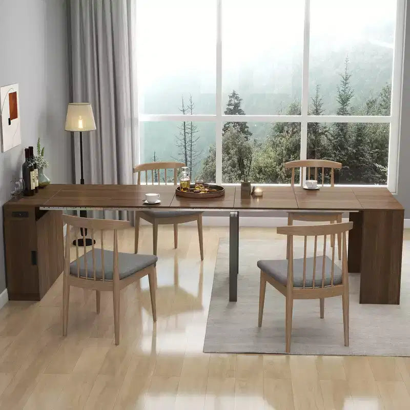 CLIHOME Table à manger extensible moderne multifonctionnelle avec prise, Table extensible peu encombrante avec rangement