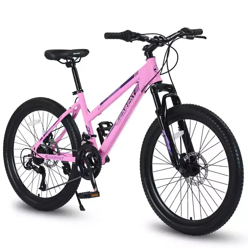 NAYSAYE Vélo VTT 26 Pouces avec Dérailleur 21 Vitesses Double Frein à Disque pour Adolescents et Femmes, Rose, 65*24.8*37.4