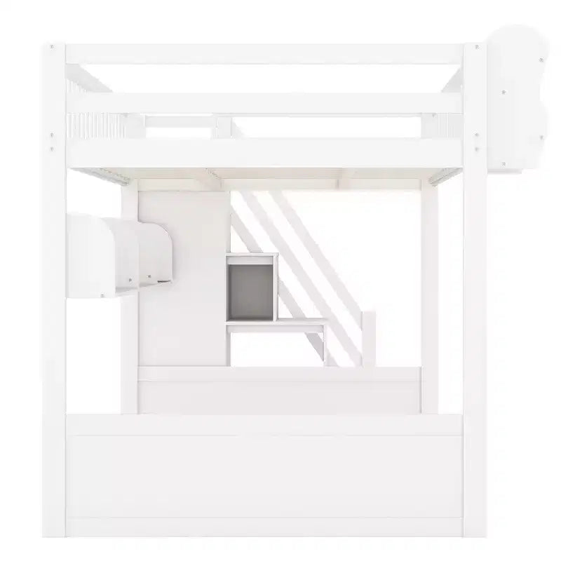 Lit mezzanine double avec escalier, armoire et étagères de rangement – MDF, 295 kg